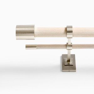 NWT Mid-Century Double Curtain Rod, White Wash/Brushed Nickel, 44"-108"